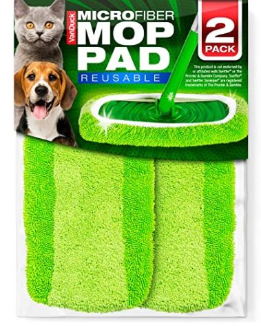 VanDuck Reusable Mop Pads Compatible with Swiffer Sweeper (2-Pack) - Washable Microfiber Mop Pads for Wet & Dry Use - All Purpose Floor Mopping and Cleaning Product