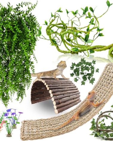 RUNANIA Bearded Dragon Tank Accessories, 10 PCS Reptile Hammock Plants Bridge Jungle Climber Vines for Snakes Bearded Dragon Chameleon Gecko Lizard