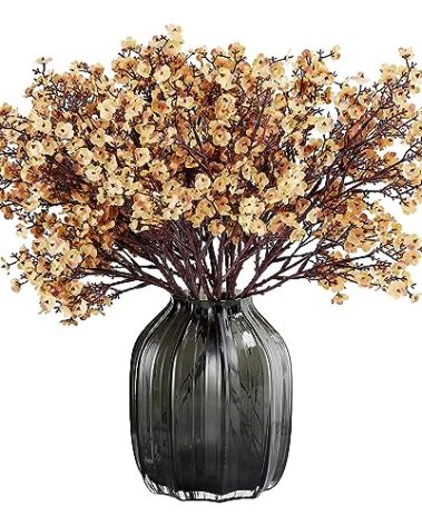 JAKY-Global Babys Breath Silk Artificial Flowers Bulk 6pcs for Fall Decor Fake Flower Bouquet Bulk for Home Kitchen Indoor Bouquet Floral Arrangement Table Centerpieces Farmhouse Decor(Khaki)