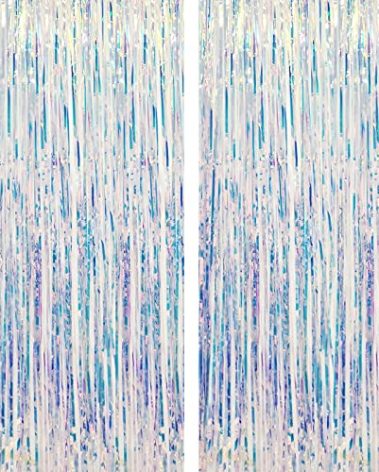 CHRORINE 2pcs 1m x 2.5m Rainbow Curtains Tinsel Foil Fringe Curtain Streamers Backdrop for Princess Unicorn Mermaid Pastel Rainbow Birthday Party Decorations Christmas Door Curtains Decorations