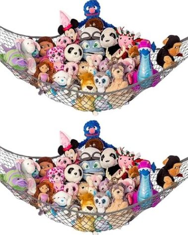 Lilly's Love Stuffed Animal Storage Hammock - Extra Large 2 Pack, Corner Hanging Stuffed Animal Net Organizer - Stuffed Animals Toy Storage - Cute Plushie Stuff Animal Holder (Grey)
