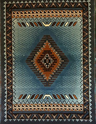 Kingdom Southwest Native American Area Rug Blue & Brown Design D143 (5 Feet 2 Inch X 7 Feet)
