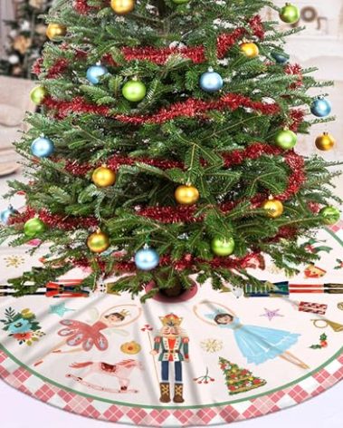 Nutcracker Tree Skirt 36 Inch, Pink Nutcracker Christmas Decor, Winter Holiday Tree Mat Decoration for Xmas Party Ornaments Holiday Accessory Decorative