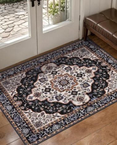 Ciicool Washable Vintage Area Rug, 2x3ft Small Boho Rug, Ultra Soft Rugs for Entryway, Non-Slip Entry Rugs Oriental Low-Pile Indoor Mat Floor Carpet for Entrance Bedroom Kitchen Bathroom Foyer Decor