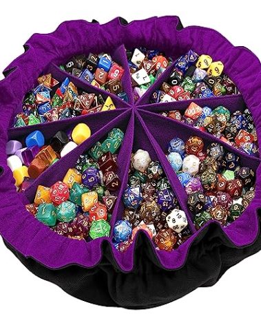 SIQUK Large Dice Bag with Pockets Drawstring Dice Bag DND Dice Storage Bag Big Capacity Dice Pouch for RPG MTG Table Games, Hold over 300 Dice (Black & Dark Violet)