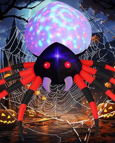 GOOSH 8 FT Width Halloween Inflatables Spider - Blow Up Yard Decorations with Magic Light - Halloween Outdoor Inflatables for Yard Garden Lawn Decor