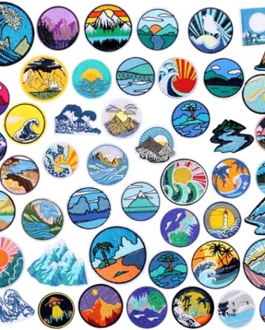 Hotop 48 Pcs Camping Theme Iron on Patches Adventure Outdoor Patch Mountain Backpacking Sew on Embroidered for Hats Jeans Jackets Clothes Backpack Cap DIY Crafts Sew Making