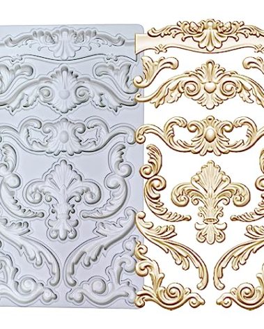 KAKIWYHHH Baroque Curlicues Scroll Lace Border Relief Flower Lace Filigree Sculpted Decoration Fondant,Sugar Craft,Cake Decorating,Molds, Epoxy Resin Silicone,Baking DIY,Craft,Soap,Polymer Clay