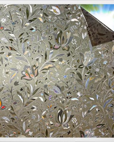 rabbitgoo Window Privacy Film, Decorative Stained Glass Window Film, Heat Blocking Glass Clings, Renter-Friendly Static Cling Frosted Sticker Covering for Home, Taupe Tulip 17.5" x 157.4"