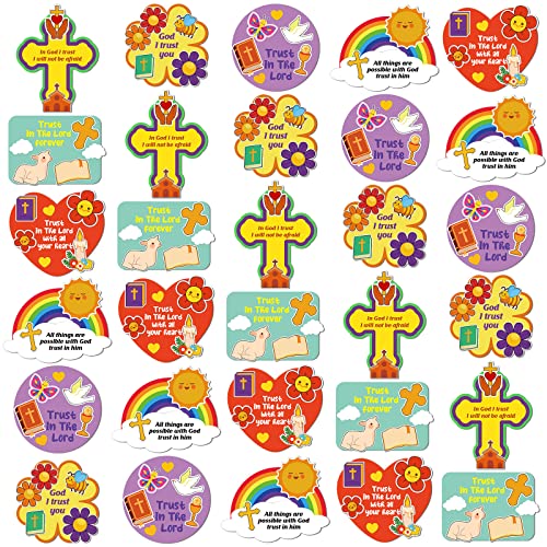 Crtiin 30 Pcs Religious Sunday School Craft for Kids Make Your Own Trust in The Lord Craft Kits DIY Bible Crafts Bulk for Sunday School Kids Religious Christian Party Favor Classroom Game Fun Supplies