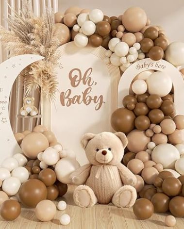 140Pcs Netural Balloon Garland Arch Kit, 5 10 12 18inch Brown Beige Nude Tan Balloons for Birthday Party Netural Bear Baby Shower Decorations
