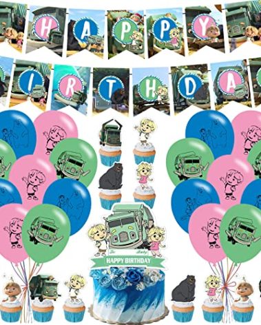 La Babite Trash Truck Party Decorations,Birthday Party Supplies For Trash Truck Includes Banner - Cake Topper - 12 Cupcake Toppers - 18 Balloons