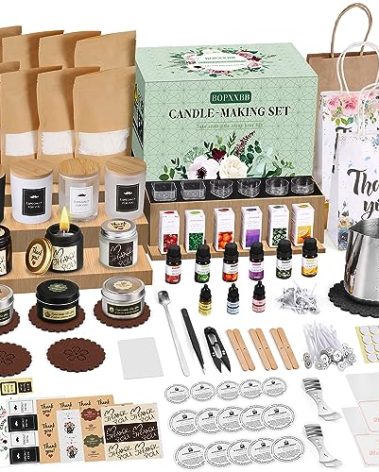 DOPXXBB Complete Candle Making Kit, DIY Candle Making Supplies for Adults, Include Soy Wax, Candle Cups & Tins Candle Wicks & Light Aroma Type Scents, Liquid Dyes & More