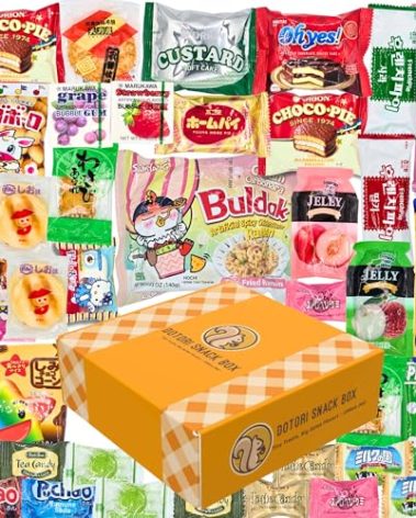 DOTORI SNACK BOX: 35 Count Korean & Japanese Snack Gift Box | Sweet & Savory Exotic Asian Candy, Ramen & Biscuits Variety Pack | Curated Care Package Bundle for Adults, Friends & Family
