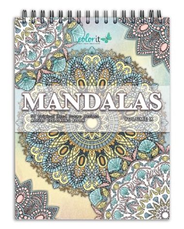 ColorIt Mandalas Volume X Spiral Bound Adult Coloring Book with 50 Mandala Patterns for Relaxation and Stress Relief - Includes Perforated Pages, Thick Paper, Hardback Covers, and Blotter Page