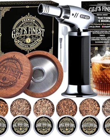 Whiskey Smoker Kit | Cocktail Smoker Kit| Bourbon Smoker Kit| Old Fashioned Smoker Kit with 3-Flame Torch, 6 Wood Chips & Gift Box for Smoking Drinks| Whiskey Gift for Men (No Butane Incl.)