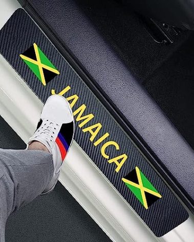 Naxizo Set of 4 Jamaica Flag Jamaican Carbon Fiber Car Door Sill Protectors - Decorative Entry Guard Scratch Pad Film for Auto, Truck, SUV Front/Rear Doors (Jamaican)