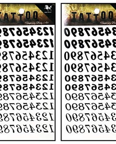 Tattoos 2 Sheets Number 0 to 9 text font letter Vintage Temporary Tattoos Stickers Fake Body Arm Chest Shoulder Tattoos for Teens Men Women