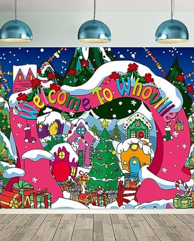 Welcome to Whoville Backdrop 8x6FT Winter Christmas Village Photography Background for Kids First Birthday Baby Shower Happy New Year Xmas Holiday Party Decoration Supplies Photo Props