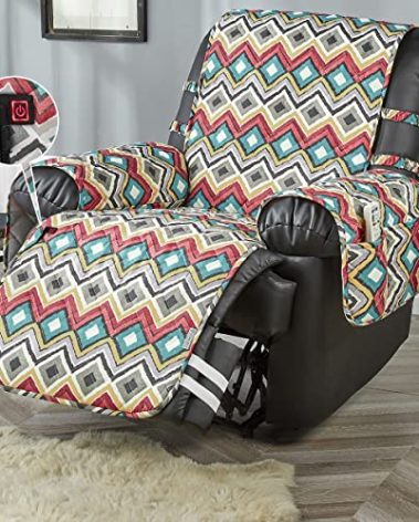 STONECREST Heated Recliner Cover, Water Resistant Print Recliner Slipcover, Stay in Place (Bryce Diamonds, Heated Recliner 23" Regular)