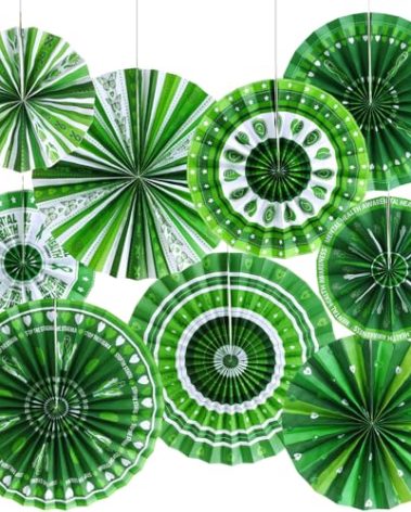 Eersida 9 Pcs Mental Health Awareness Decorations Paper Fans Green Ribbon Mental Health Awareness Month Hanging Paper Fans for Office Ceiling Wall Classroom Bulletin Board Decor