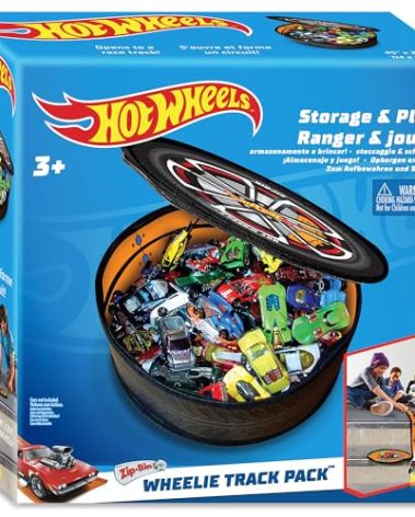 Hot Wheels Tara Toy: ZipBin Wheelie Track Pack - Unzips Into A Racetrack Mat, Holds 100 Toy Cars, Storage & Play, Circle Tire Design, Kids Ages 3+