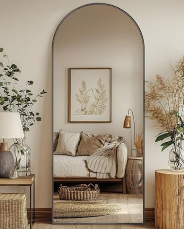 Antok Full Length Mirror, 59"x18" Floor Mirror, Arched Floor Standing Freestanding Arch Full Body Mirrors with Stand for Bedroom, Hanging Mounted for Living Room Cloakroom,Black