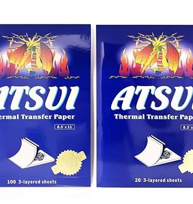 Atsui Tattoo Stencil Paper - Available in 20pcs Sheets, 100pcs Sheets, & 100 Feet Roll - Use by Hand or Stencil Machine - New and Improved Formula (20 Pack)