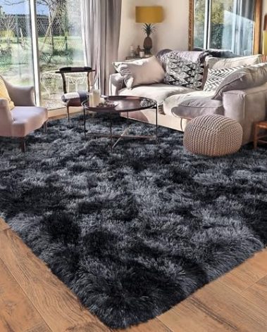 Quntue Rugs for Living Room 10x14, Soft Shaggy Modern Shag Area Rug for Bedroom, Upgrade Non-Slip Plush Fluffy Carpet for Kids Boys Girls Room Home Decor Aesthetic,Dark Grey