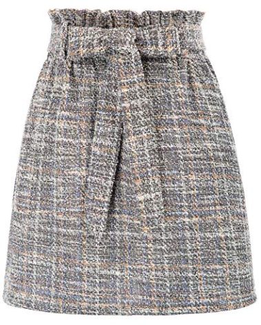 KANCY KOLE Paper Bag Skirts for Women High Waist Casual Tweed Mini Skirts for Office Grey