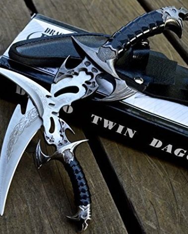 MOON KNIVES 2pc FANTASY CLAW Fixed Blade KNIFE TWIN DAGGER Set Draco w/ SHEATH, Stainless Steel
