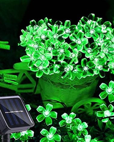 ITICdecor Solar Flower String Lights - Green Outdoor Waterproof 50 LED St. Patrick's Day Fairy Lights for Garden, Patio, Fence, Yard (Green)