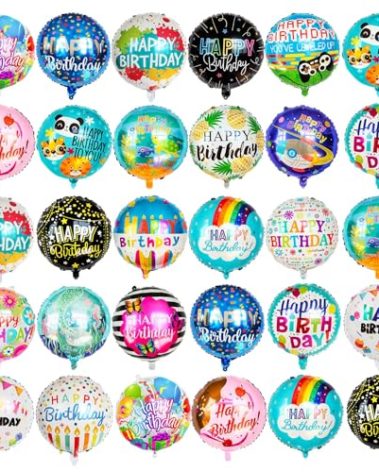100 Pcs Happy Birthday Foil Balloons, 18IN Round Birthday Mylar Balloons for Party Decoration Supplies (20 Style)