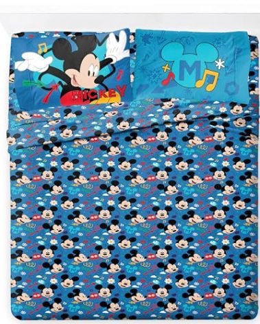 Jay Franco Kids Sheet Set with Fitted, Flat Sheets & Pillow Cover - Ultra-Soft Bedding with Pillowcase for Room Decor, Blue - Mickey Mouse, 4 Piece Queen