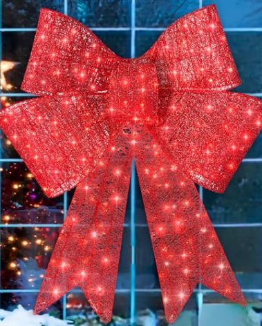 Best Choice Products 48in Pre-Lit XL Christmas Bow Decoration, Large Outdoor LED Holiday Yard Décor w/ 200 Lights, 8 Light Functions, Timer, Hook