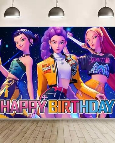 Demon Movie Hunters Birthday Decorations,Demon Movie Hunters Happy Birthday Banner Backdrop for Kids Birthday Party Supplies (5x3ft)