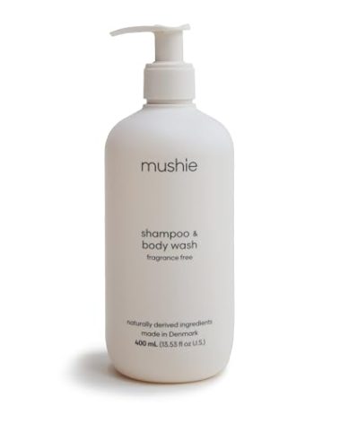 mushie Baby Shampoo & Body Wash | Gentle Formula for Delicate Skin | Certified Organic | Made in Denmark, 13.53 fl oz (Fragrance Free)