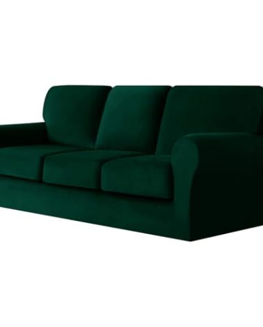 UNBBRRL 7 Piece Couch Covers for Sofa, Replacement Ektorp Sofa Cover 3 Seat with 1 Main Cover / 3 Seat Cushion Covers / 3 Backrest Covers, Stretch Velvet Settee Cover 3 Seater (Dark Green)