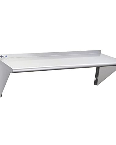 Profeeshaw NSF Stainless Steel Shelf 18” x 48”, 400 lb Commercial Shelves Wall Mounted Metal Shelving with Backsplash and 2 Brackets for Restaurant, Bar, Utility Room, Kitchen and Garage