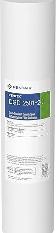 Pentair Pentek DGD-2501-20 Big Blue Water Filter, 20-Inch Whole House Sediment Filter Cartridge Replacement, Dual-Gradient Density Spun Polypropylene, 20" x 4.5", 1 Micron, Pack of 1, White