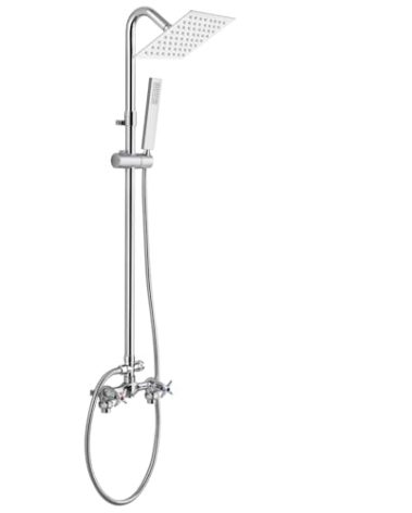 Cinwiny Wall Mount Outdoor Shower Kit Polish Chrome 6" Square Rainfall Shower Head with Hand Held Spray Double Cross Handles with Adjustable Slide Bar Exposed 2 Function Shower Faucet Fixture