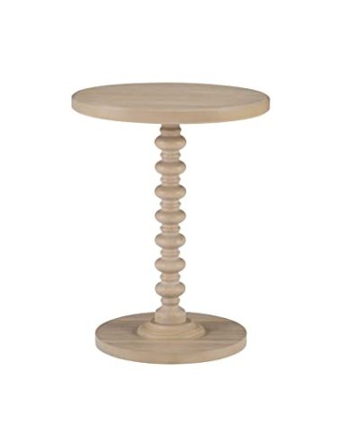 Powell Tarkin Round Natural Wood Turned Spindle Pedestal Side Accent Table