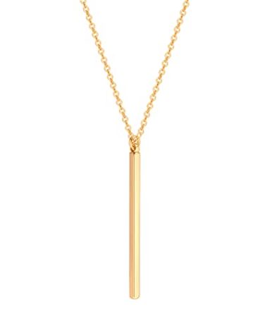 PERNNLA PEARL 18K Gold Long Chain Necklace Vertical Bar Pendant Necklace for Women Handmade Adjustable Jewelry Fashion Y-shaped Sweater Necklace Gift for Her