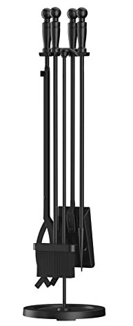 Fire Beauty Fireplace Tools Set 5 Pieces Wrought Iron Fire Place Pit Poker Holder 31" H (Black)