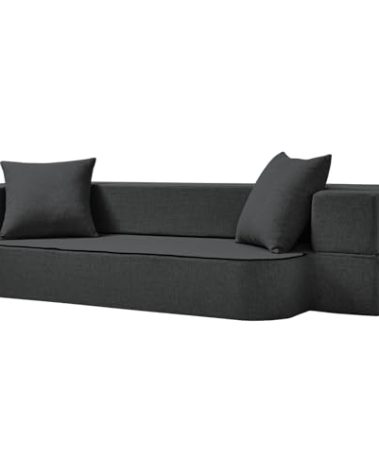 SUYOLS 2-in-1 Folding Sofa Bed with Pillows - Folding Chair Floor Couch & Sleeping Mattress - Washable Cover & Memory Foam Sleeper Chair for Living Room/Guest Room/Apartment/Loft, Dark Gray, Twin XL