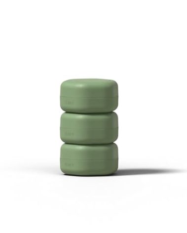 Cadence Travel Containers Basic Skincare Set - Magnetic Containers with Lids,Carry On Travel Essentials For Women/Men - 3 Small Capsules (0.56oz) - Cleanser, Moisturizer & Sun-Icon Labels - Eucalyptus