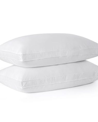 Goose Feathers Down Pillows, Pillows King Size Set of 2, 100% Cotton Cover,Gusseted Hotel Collection Bed Pillow for Back, Stomach or Side Sleepers