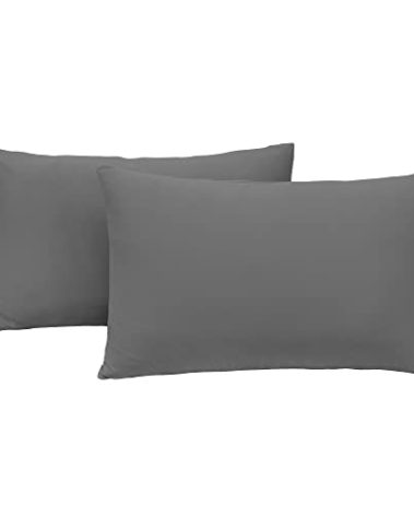 2-Pack Stretch Pillow Cases Standard Size - Jersey Knit & Ultra Soft Envelope Closure, T-Shirt Like Poly Blend - Suitable for Queen or Standard Size Set of 2, Dark Gray