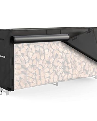 MOFEEZ 8ft Firewood Log Rack Cover Outdoor, Waterproof Weather Resistant Solid 600D Oxford PVC Coating Fabric (Black, 96" L x 24" W x 42" H)