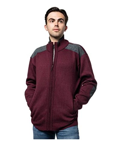 TrailCrest Full Zip Knit Sweater Cardigan for Men with Plaid Fleece Lining-Size XXXL Burgandy